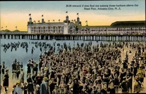 ATLANTIC CITY, Steel Pier, New Jersey; Hand Tinted Real Photo Postcard; N Mint - Bild 1 von 2