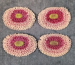 4 Französische Loop Chrysanthemen Rosa Ombre Applikation Vintage Frankreich 2,88 Zoll mABZ - Bild 1 von 3