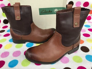 CLARKS MENS CHELSEA GOBY BROWN COMBI LEATHER BOOTS SIZE UK 8 EUR 42 WIDTH FIT G - Picture 1 of 24