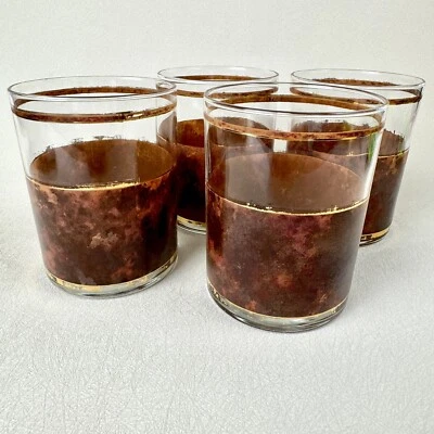 "JUEGO DE 4"" Gafas Culver Oro Borde Rocas Tortuga Marrón Mármol Cuero Diseño/4 MCM Foto 1 de 4