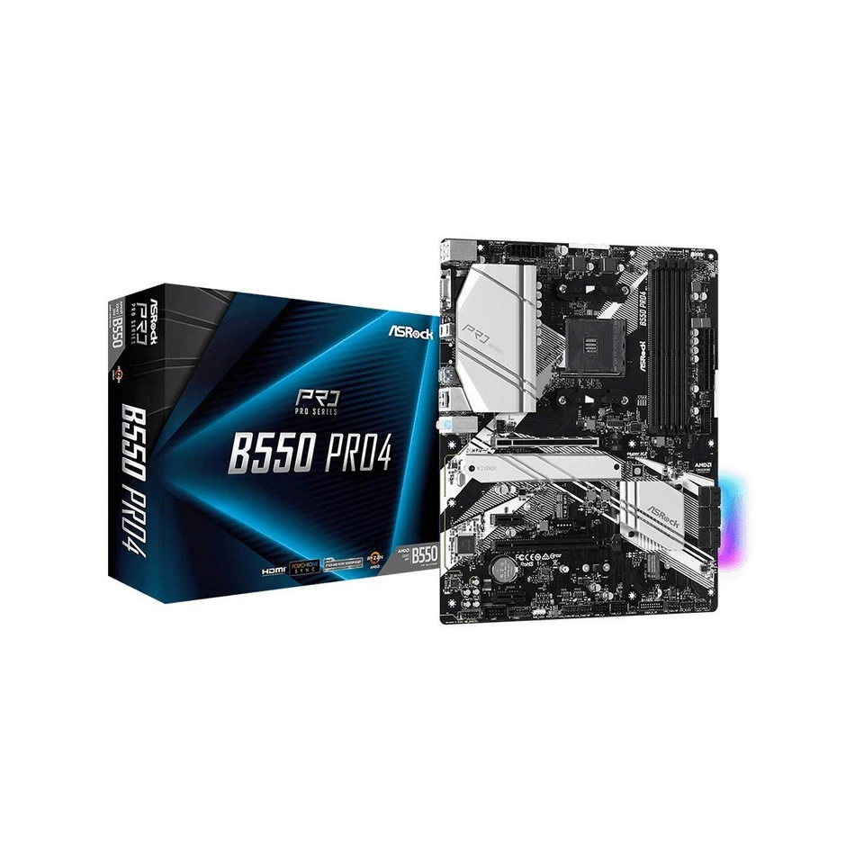 Asrock B550 PRO4 Motherboard, Supports 3rd Gen AMD4 Ryzen, PCIe 4.6 - Imagen 1 de 4