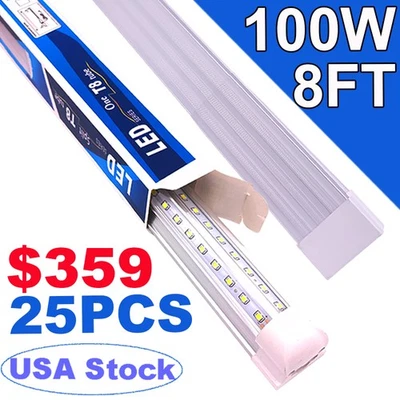25 Pack T8 8FT Led shop Light Bulbs 100W 8Foot Linkable Led Shop Light Fixtures - Image 1 of 4