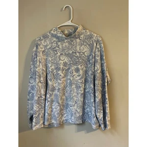 Lands' End Damen Paisleymuster Stehkragen Langarm Oberteil 1X Coastal Coquette - Bild 1 von 7
