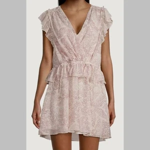 TED BAKER Minikleid Größe 3 / US 8 Evelyna Print Rüschenärmel Cinch elfenbein koralle - Bild 1 von 14