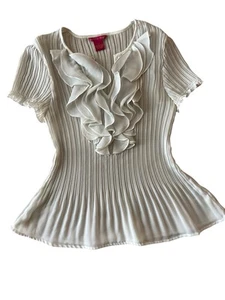 Camicetta Sunny Leigh plissettata con volant taglia M avorio manica corta donna top Y2K - Foto 1 di 8