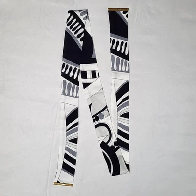 EMILIO PUCCI Ribbon Scarf Black White Pucci Print Designer Accessory w/ Dust Bag - Image 1 of 4