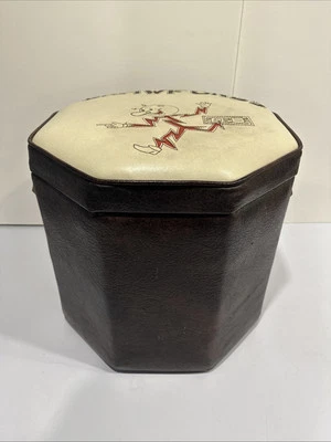 Taburete otomano de almacenamiento vintage años 70 vinilo marrón listo Kilovatt Crawford's Foto 1 de 4