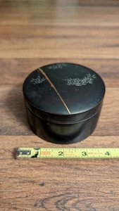 Vintage Japan schwarze Emaille Box & goldenes Bambusmuster - Bild 1 von 4