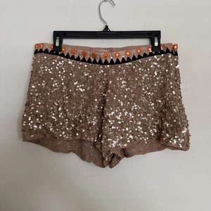 Wild Heart By Eternal Sunshine Sequin Gold Shorts Zip Up Shorts L - Picture 1 of 10