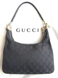 Bolso de Hombro de Lona GUCCI GG Negro Plateado Herrajes Una Correa De Colección USADO 509J - Imagen 1 de 20