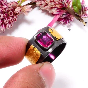 Rosa Turmalin schwarz & vergoldet 925 Sterling Silber Ring Gr.7,5 Sku46 - Bild 1 von 2