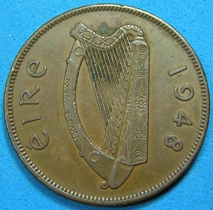 Ireland 1 Penny Bronze Coin 1948, Hen with Chicks, 30.9 mm, KM-11, Combined S/H - Picture 1 of 2