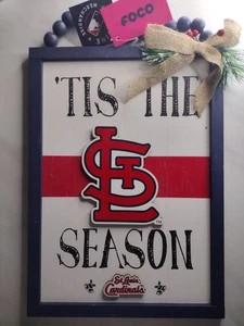 St Louis Cardinals Holiday Wood Tis The Season Hanging Sign - NEW WITH TAGS - Picture 1 of 3