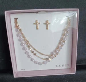 Guess Triple Necklace and Cross Earring Set - Picture 1 of 1