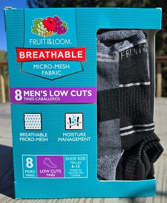 Calcetines Fruit of the Loom transpirables de micro malla para hombre cortes bajos | negros | 8Prs Foto 1 de 4