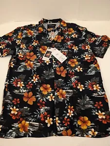 Men's Denim & Flower Ricky Singh Navy Floral Button Up Hawaiian Shirt Size L - Picture 1 of 5