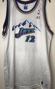 John Stockton Utah Jazz Champion Vintage 90s White Mountains Jersey Size 48 XL - Picture 1 of 8