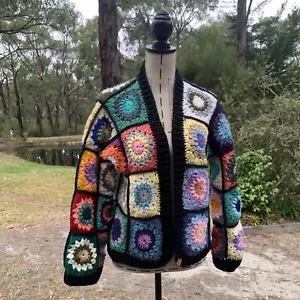 Handmade Crochet Ladies/Woman's Floral Granny Square Cardigan. Size 8- 10. - Picture 1 of 12
