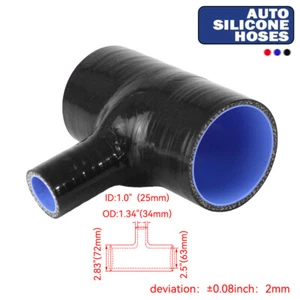 Silicone Hose Bend T-Piece 3 Way BOV Coupler ID 2.5" 63mm, Spout ID 1" 25mm BK - Picture 1 of 9