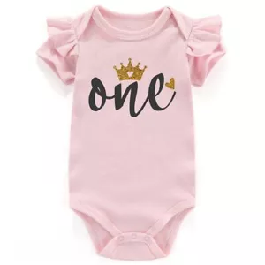One First Birthday Outfit Girl Baby Clothes Unisex Funny Baby Bodysuit 0-3 Mo... - Picture 1 of 8