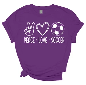 Girl’s Soccer T-Shirt – “PEACE LOVE SOCCER” Gildan Youth & Adult Unisex sizes - Picture 1 of 15