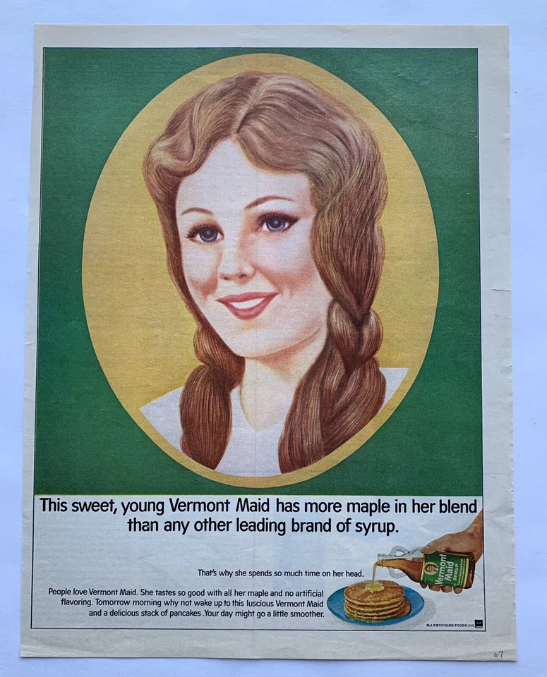 Vintage 1967 Vermont Maid Syrup Pancakes Red Hair Smiling Blue Eyes Print Ad - Image 1 of 1
