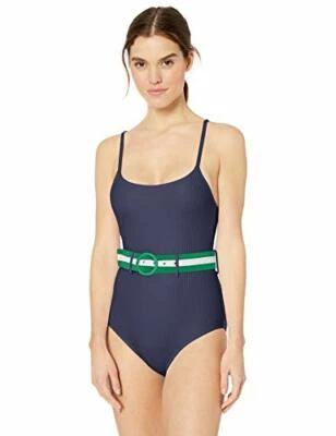 $98 Jessica Simpson Belted One-Piece Swimsuit Rainbow Rib Dark Navy Size Small - Image 1 of 3