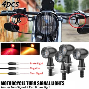 4x Motorcycle LED Mini Turn Signal Brake Blinker Amber+Red Light For Cafe Racer - Picture 1 of 9