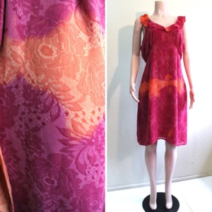 Old Navy Dress 20 1X Plus A Line Knee Berry Lace Print Poly Chiffon Ruffled Zip - Picture 1 of 11