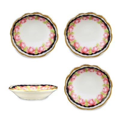 Reutter Porzellan 4 Suppenteller Schwarze Rose Black Bowl Set Puppenstube 1:12 - Bild 1 von 3