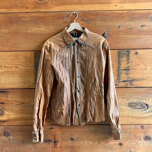 M - Roberto Cavalli Vintage 90's Brown Leather Shirt Jacket NEW NWT 1122CT - Picture 1 of 4