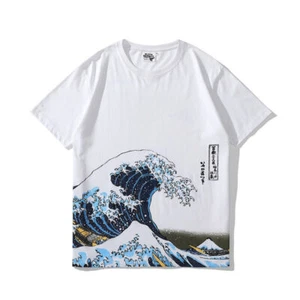 Japanese Wave of Kanagawa Print Harajuku White TShirt Men Streetwear Tees Cotton - Bild 1 von 15