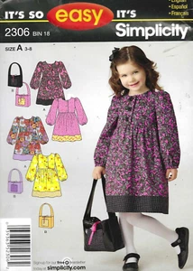 Girl's Dress Purse Sewing Pattern UNCUT Long Sleeve Prairie Style Size 3-8 - Picture 1 of 2