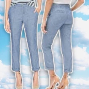 NWT GAP High Rise Girlfriend Khaki Cropped Trouser Pants Chambray Blue Sz 6 - Picture 1 of 10