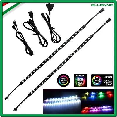 2X Striscia LED RGB per Case PC 5V 3Pin, ASUS AURA, MSI MYSTIC, GIGABYTE FUSION - Immagine 1 di 4