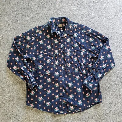 Camisa Top Eddie Bauer Para Mujer 14 Azul Pana Floral Botón Manga Larga Informal Foto 1 de 4