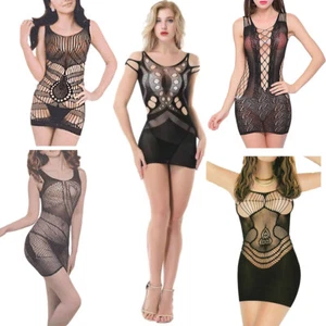 Mujeres Sexy Ropa de dormir Sin mangas Bodycono con tiras Malla Lencería Apretado Mini Vestido - Imagen 1 de 16