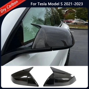 For Tesla Model S 21-22 Paster Carbon Rear View Side Rearview Mirror Covers Caps - Picture 1 of 13