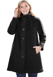 Woman Within Plus Size Fleece Swing Funnel-Neck Coat - Picture 1 of 33