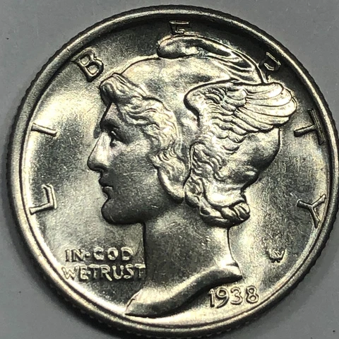1938-S  Uncirculated Mercury Silver Dime  with Fully Split Bands #19743 Cover