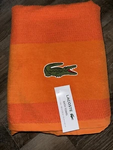 Lacoste ~ Orange Bath Towel 100% Cotton 30" x 52" Big Crocodile Logo - Picture 1 of 4