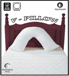 Luxury Duck Feather & Down V Shape Pillow Neck Back Orthopedic Maternity Support - Picture 1 of 1