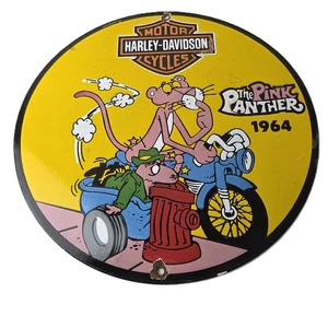 Letrero vintage de motocicletas Harley Davidson - Letrero de bomba de gas de porcelana Pink Panther - Imagen 1 de 14