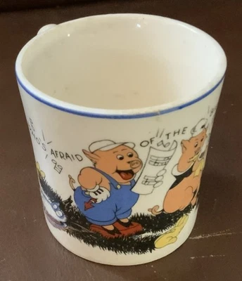 Taza de colección Three Little Pigs Patriot China años 30 Walt Disney Enterprises 3” EE. UU. Foto 1 de 4