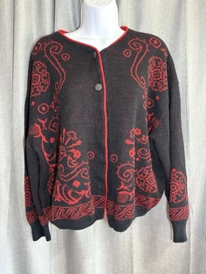 VTG PENDLETON BLACK RED FLORAL WOOL CARDIGAN WOMEN'S SWEATER 3X *Read* - Image 1 of 4