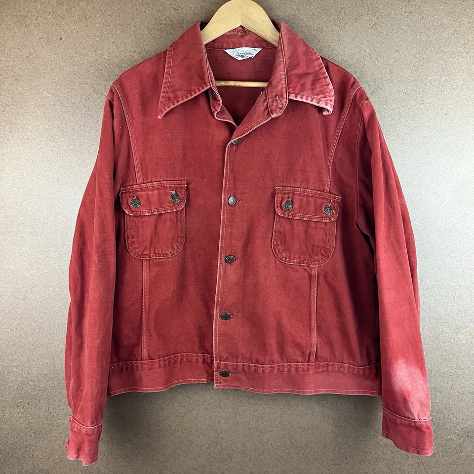 VTG 70s Distressed Faded Mr Leggs Sportswear Moleskin Jacket Red XL - Image 1 of 4