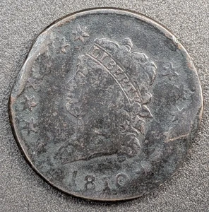 Centavo grande cabeza clásica 1810 EE. UU. 1C bonita moneda más difícil de encontrar circulada - Imagen 1 de 2