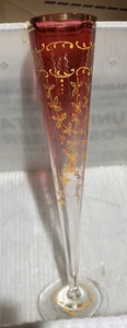Antique cranberry glass vase with enamel vines 14" tall - Picture 1 of 3