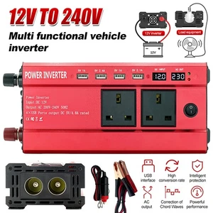 6000W Car Power Inverter Converter DC 12V to AC 240V 4 USB 2 UK Socket Sine Wave - Picture 1 of 17