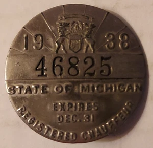 Insignia de chofer registrado Michigan de transporte 1938 - Imagen 1 de 2